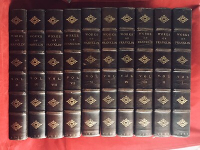 WORKS BENJAMIN FRANKLIN 1882 Leather Set Antique American Blackwell Bindings-image