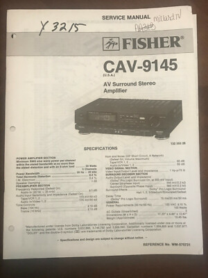 FISHER CAV-9145 AV SURROUND STEREO AMPLIFIER ORIGINAL SERVICE REPAIR MANUAL -image