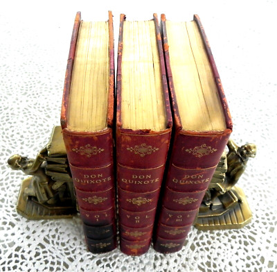 Don Quixote by Cervantes 3 Volumes Rare 1840 Jarvis Bayntun Binding -Rare Insert-image