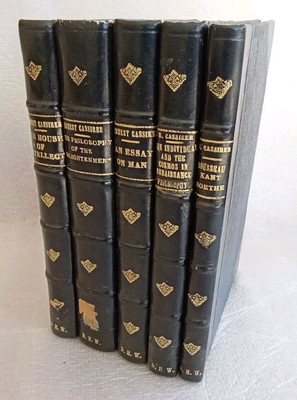 VINTAGE ASSEMBLED SET OF  FINE BOUND LEATHER PHILOSOPHY BOOKS BY ERNEST CASSIRER-image