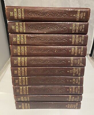 The American Educator Encyclopedia Set 1944 Rich Tooled Leather Bound Vol 1-10-image