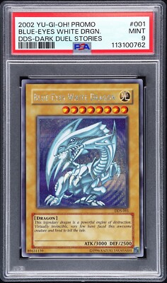 2002 YU-GI-OH! PROMO DDS-DARK DUEL STORIES #001 BLUE-EYES WHITE DRAGON PSA 9-image