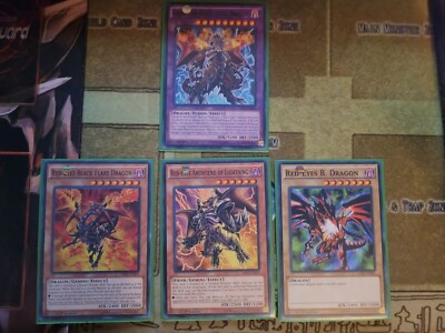 YUGIOH RED-EYES B. DRAGON + BLACK FLARE DRAGON + ARCHFIEND OF LIGHTNING + SKULL -image