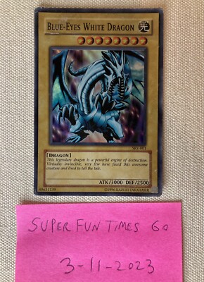 Yugioh Blue-Eyes White Dragon Super Rare SKE-001 1st Edition Well Played 1996-image