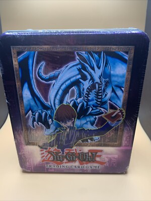 Yugioh 2002 Collectors Tin, Kaiba, Blue Eyes White Dragon Sealed, Small Tear-image
