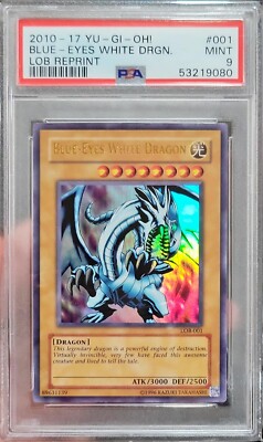 PSA 9 Mint Blue-Eyes White Dragon 2010-2017 Yu-Gi-Oh! LOB Reprint #001-image