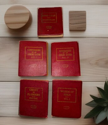 Lot of 5 Antique Red Leather Miniature Library Books Little Leather Library 1918-image