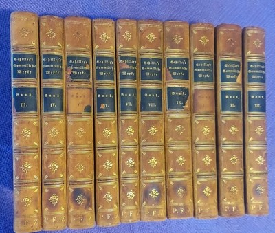 Schillers Works 10 Book Set Samtliche Werke German Txt 1835 Rare Antique Leather-image