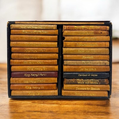 Shakespeares Works 24 Knickerbocker Mini Leather Books Complete Set Original Box-image