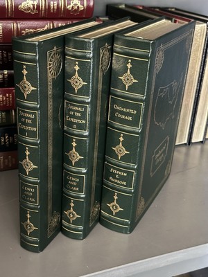 SIGNED 3 Vol Set EASTON PRESS Lewis & Clark Expedition UNDAUNTED COURAGE Ambrose-image