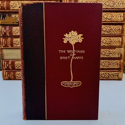 Early 1900s Antique 19 Leather Book Set The Writings of BRET HARTE Staging Decor-image