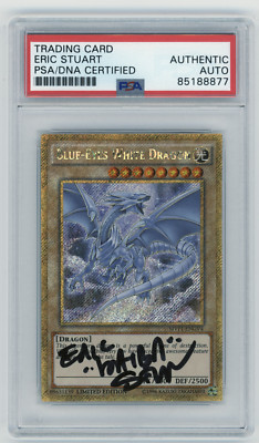 PSA Signed Eric Stuart Yugioh Blue-Eyes White Dragon MVP1-ENGV4 Gold Secret Rare-image
