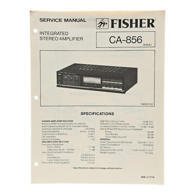 Fisher CA-856 Integrated Stereo Amplifier Service Manual-image