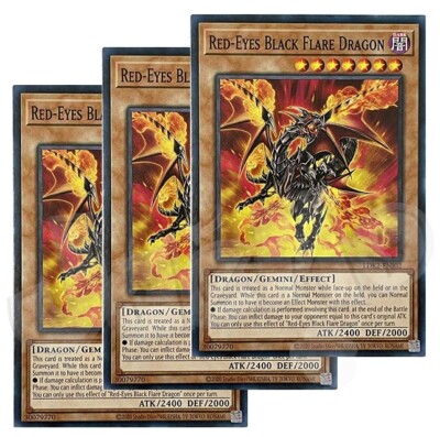 Yugioh - Red-Eyes Black Flare Dragon x 3 - NM - Plus Free Holographic Card-image
