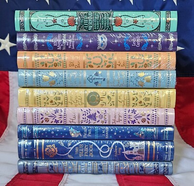 Set of 9 Bonded Leather Hardcover Children Books Little Mermaid Peter Pan Alice-image