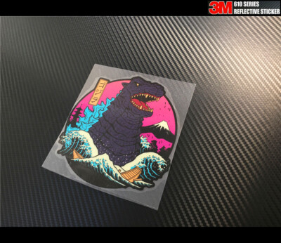 Reflective The Great Wave off Kanagawa & Godzilla Anime JDM Car Sticker #G01-image
