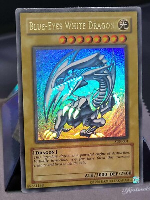 2002 Yugioh Blue-Eyes White Dragon SDK-001 Ultra Rare Holo Bleed Error Konami MP-image