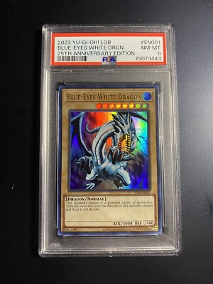 PSA 8 Yu-Gi-Oh! Blue-Eyes White Dragon LOB-EN001 25th Anniversary Legend of BEWD-image