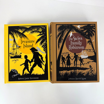 Set of 2 TREASURE ISLAND, SWISS FAMILY ROBINSON Barnes & Noble 2012 Leather Book-image