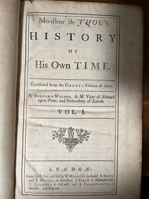 1729 History Of His Own Time 2 Vol Set; Bernard Wilson; As Is-image