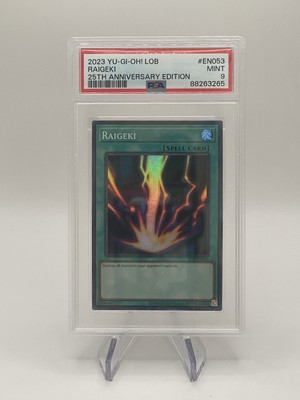Yu-Gi-Oh! PSA 9 Raigeki LOB-EN053 Legend of Blue Eyes White Dragon 25th-image