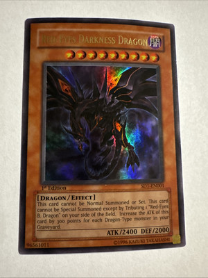 YUGIOH TCG RED-EYES DARKNESS DRAGON SD1-EN001 ULTRA 1ST EDITION LP-image