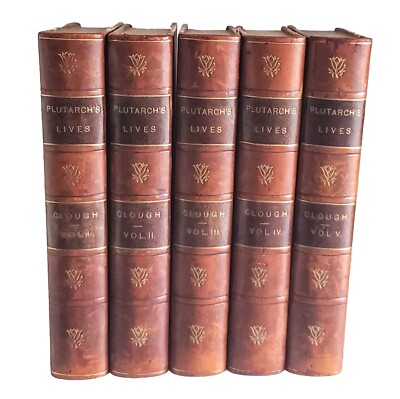 Plutarch's Lives 5 Volume Complete Clough Lovely Antique Victorian Leather Books-image