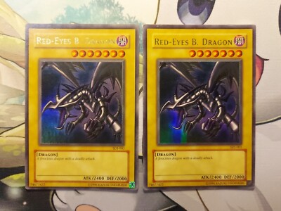2 x Yugioh Red-Eyes Black Dragon SDJ-001 Unlimited Edition Ultra Rare 1996SDJoey-image