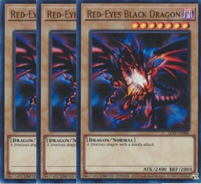 Yugioh - Red-Eyes Black Dragon x 3 - Limited Ed Ultra Rare NM - Free Holo Card-image