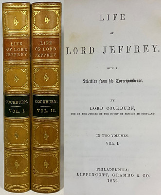 1852 LIFE OF LORD JEFFREY Antique FINE LEATHER BINDING Victorian Book Set 2 VOL-image