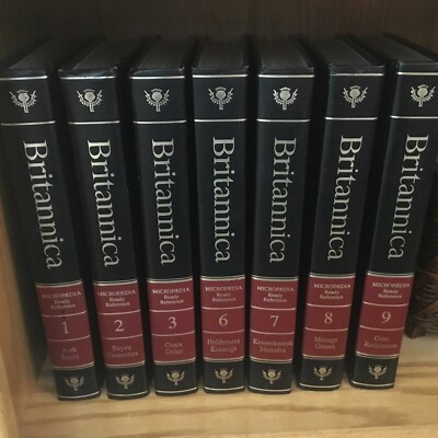 ENCYCLOPEDIA BRITANNICA PADDED LEATHER SET OF (7) 1-9 MISSING 4&5-image
