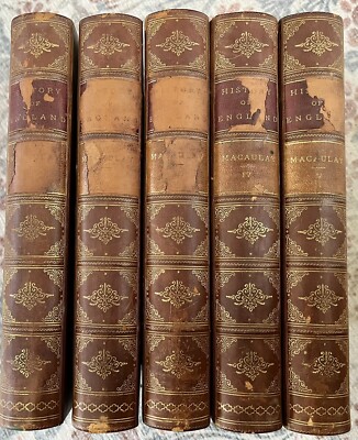 The History of England-Macaulay-5 Volumes Complete Set 3/4 Leather Bindings 1879-image