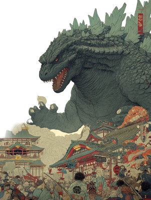 Godzilla Ukiyo-E V2 Vinyl Car Decal Sticker – Waterproof & UV-Resistant-image