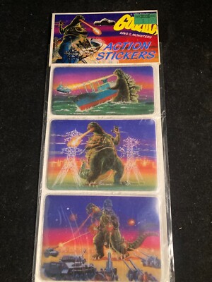 1985 GODZILLA Imperial Toys Toho Action Stickers set unopened Kaiju-image