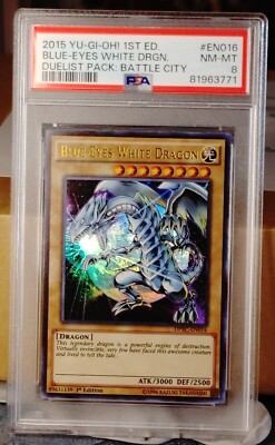 2015 Yu-Gi-Oh 1st Edition Blue-Eyes White Dragon DPBC-EN016 Ultra Rare PSA 8-image
