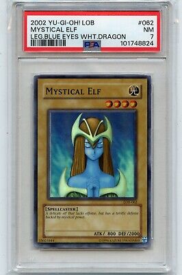 2002 YU-GI-OH! LOB #062 MYSTICAL ELF, LEGEND OF BLUE EYES WHITE DRAGON - PSA 7-image