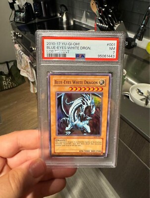 YUGIOH PSA 7 2002 BLUE-EYES WHITE DRAGON LOB-001 Ultra  Unlimited-image
