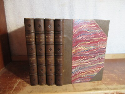 Old OUR MUTUAL FRIEND Leather Book Set 1864-1865 CHARLES DICKENS ANTIQUE RARE ++-image