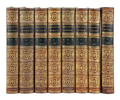 The Works of Tobias Smollett M.D / Eight Volume Set in full leather 1872 VG-image