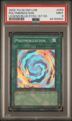 Yu-Gi-Oh Legend Blue Eyes White Dragon 1st Edition Polymerization LOB-059 PSA 9-image