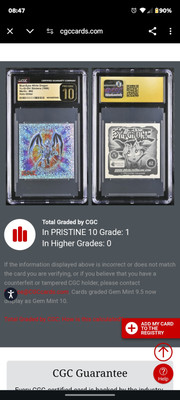 CGC Pristine 10 Blue-Eyes White Dragon #62 Merlin Holo Glitter Yugioh 1996-image