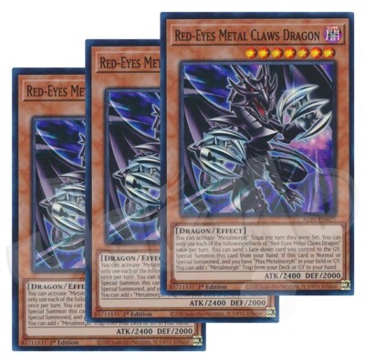 Yugioh - Red-Eyes Metal Claws Dragon x 3 - 1st Edition Super Rare NM - Free Holo-image