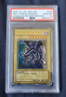 2002 YU-GI-OH!  RED EYES BLACK DRAGON LOB 070 PSA 10 GEM MINT -image