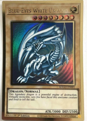 Blue-Eyes White Dragon MAGO-EN001 Premium Gold Rare 1st Edition YuGiOh TCG Card-image