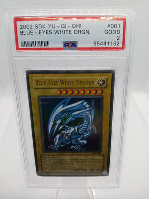 2002 YUGIOH SDK #001 BLUE EYES WHITE DRAGON PSA 2 FOIL HOLO GAME CARD KONAMI TCG-image