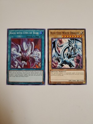 Blue-Eyes White Dragon + Rage With Eyes Of Blue LED3 Yugioh Card Set x2 Mint-image