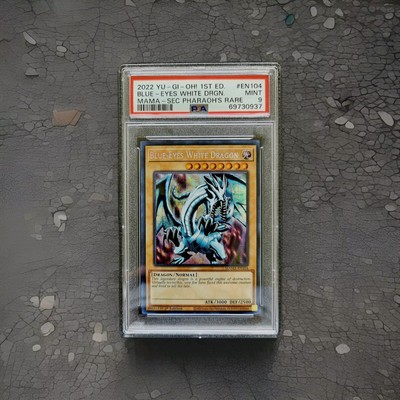 Blue-Eyes White Dragon MAMA-EN104 (Secret Pharoah Rare, 1st Edition); PSA 9-image