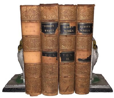 1854, 4 VOL SET, THE WORKS OF LORD BYRON, EDITED by THOMAS MOORE, LEATHERBOUND-image