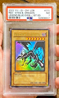 2002 Yugioh RED-EYES B. DRAGON 1st Edition LOB-070 English Ultra Rare PSA 7 NM!-image