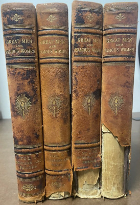 4 Book Set 1894 Great Men and Famous Women by Horne Volume 1-4 Leather Binding-image